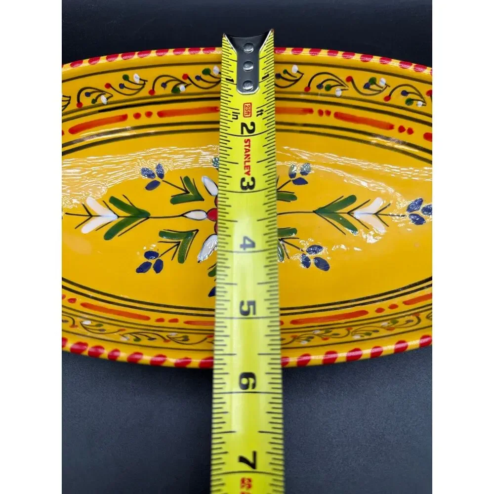 Le Souk Tunisia Hand Painted Yellow Oval Serving Platter Floral Pottery 12”